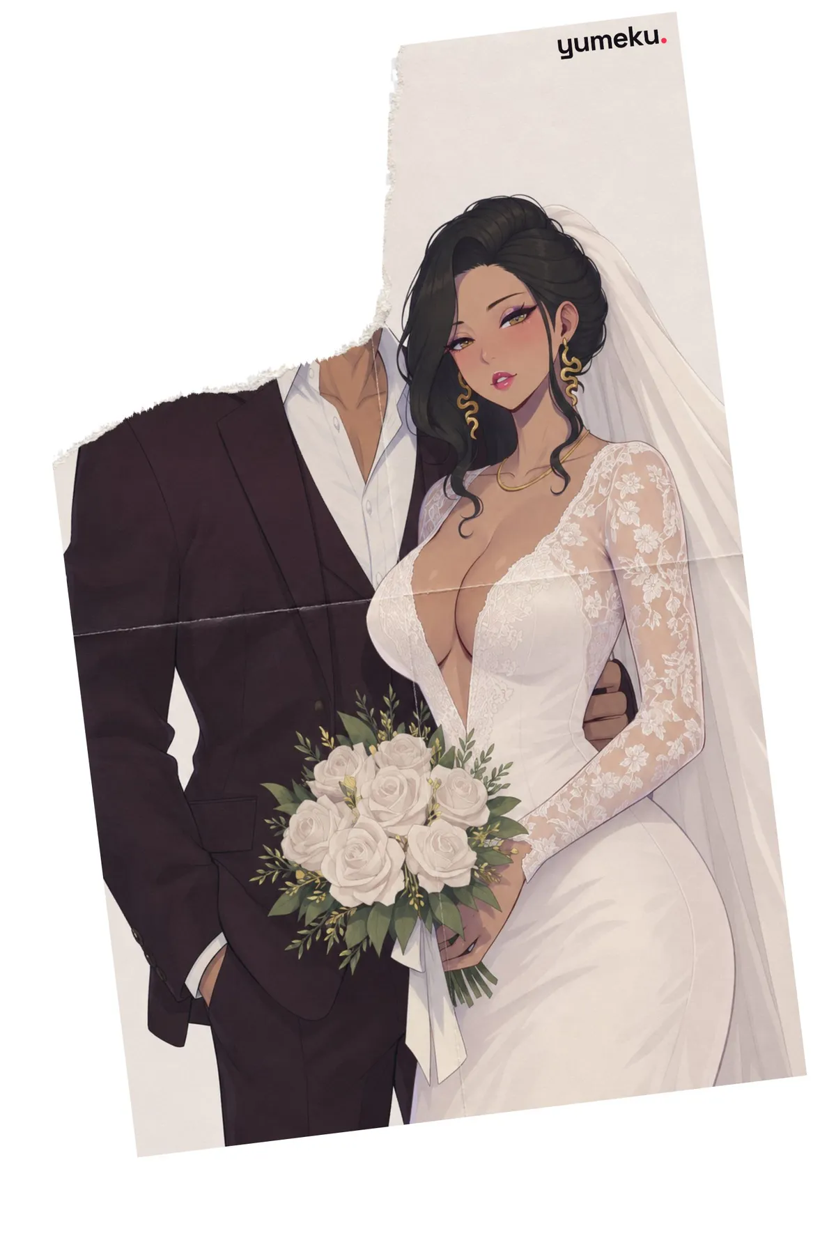 元夫が取り除かれた破れた結婚写真の中の若い Renata
